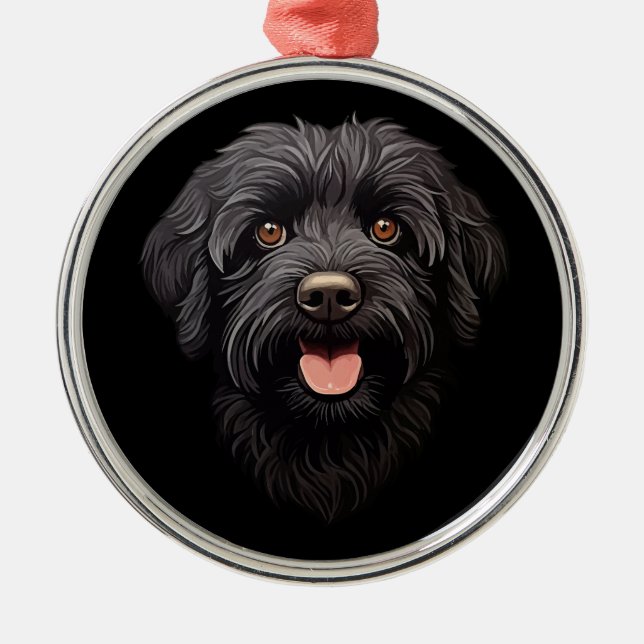 Labradoodle Black Dog Ornament Aus Metall (Vorne)
