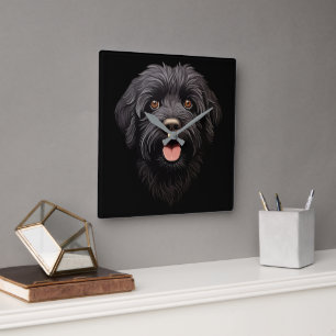Labradoodle Black Dog Quadratische Wanduhr