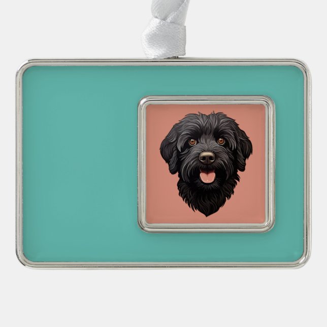 Labradoodle Black Dog Rahmen-Ornament Silber (Vorderseite)