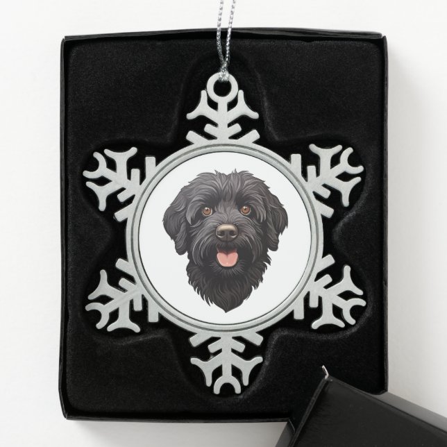 Labradoodle Black Dog Schneeflocken Zinn-Ornament (Box)