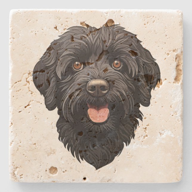 Labradoodle Black Dog Steinuntersetzer (Vorderseite)