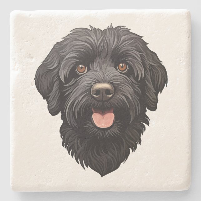 Labradoodle Black Dog Steinuntersetzer (Vorderseite)