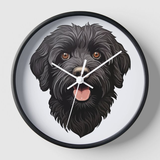 Labradoodle Black Dog Uhr (Vorderseite)