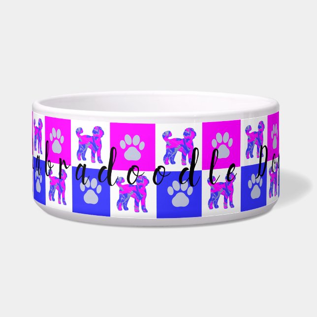 Labradoodle Dog & Paw Hot Pink und Blue Napf (Vorderseite)