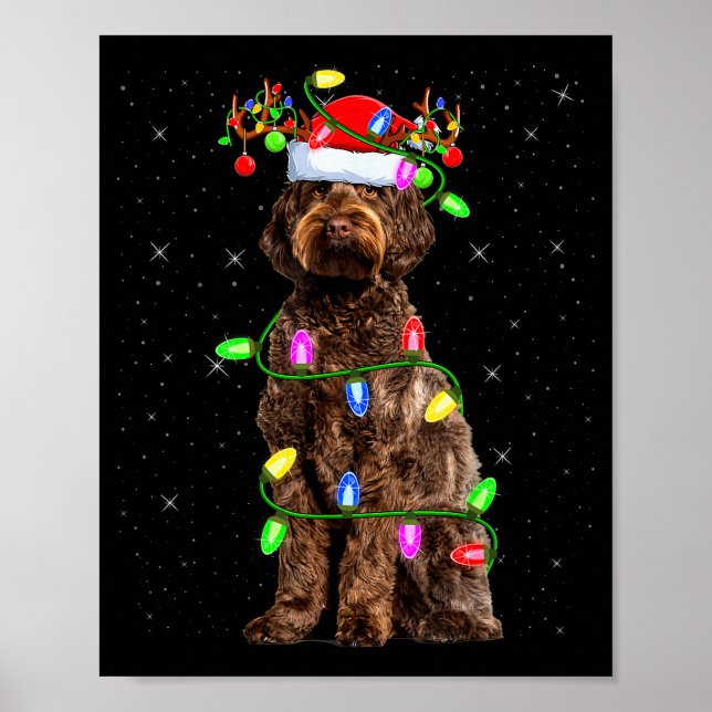 Labradoodle Dog Xmas Lighting Santa Labradoodle Ch Poster (Vorne)