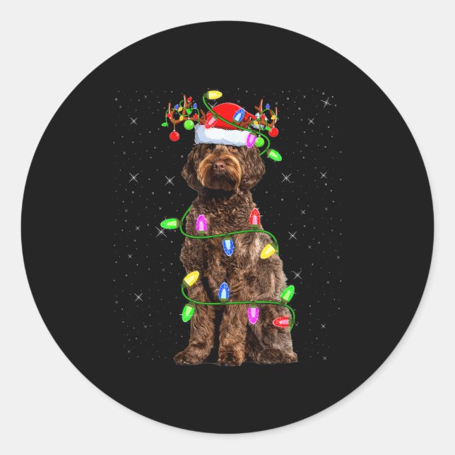 Labradoodle Dog Xmas Lighting Santa Labradoodle Ch Runder Aufkleber (Vorderseite)