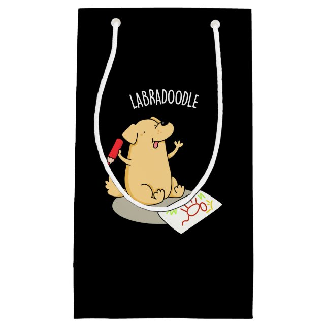 Labradoodle Funny Labrador Dog Pun Dark BG Kleine Geschenktüte (Vorderseite)