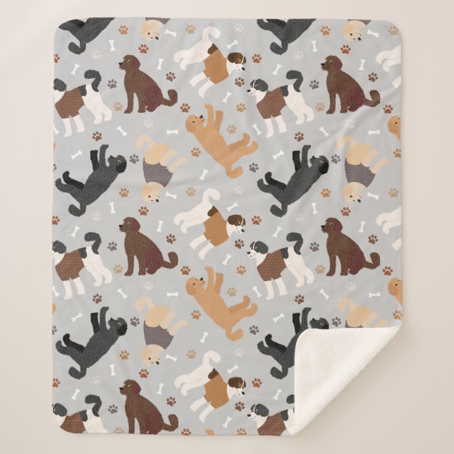 Labradoodle/Goldendoodle Knochen und Paws Sherpa B Sherpadecke (Vorderseite)