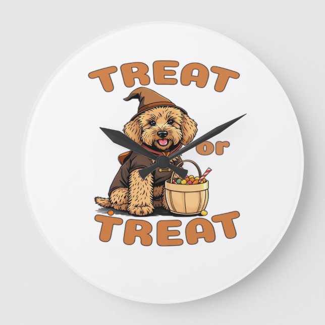 Labradoodle Halloween-Hundekostüm �Süßes oder Saur Große Wanduhr (Vorderseite)