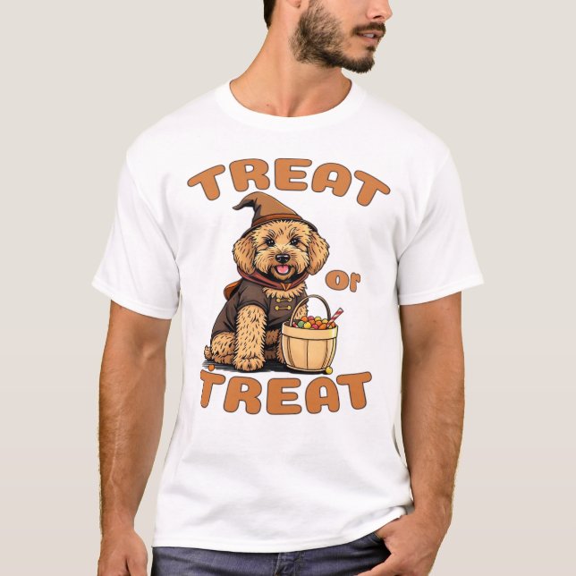 Labradoodle Halloween-Hundekostüm �Süßes oder Saur T-Shirt (Vorderseite)