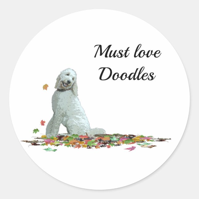 Labradoodle Hund in Blätter Aufkleber (Vorderseite)