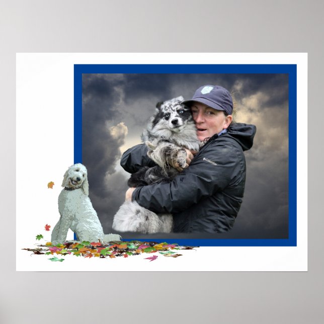 Labradoodle Hund in Blätter Poster (Vorne)