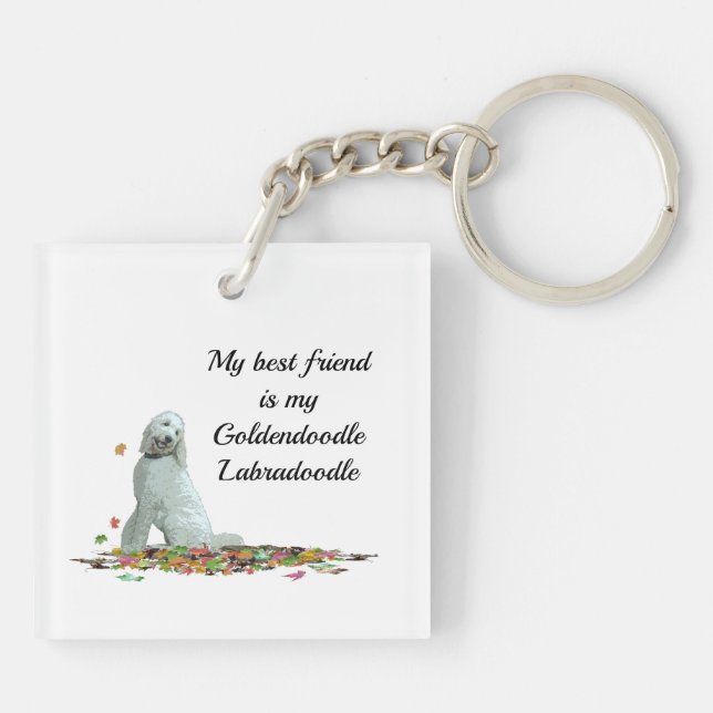 Labradoodle Hund in Blätter Schlüsselanhänger (Rückseite)