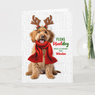 Labradoodle Hund Lustige Flöhe Navidog mit Namen Feiertagskarte