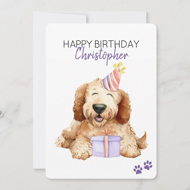 Labradoodle Hund Personalisiert Happy Birthday Fla Karte (Vorderseite)