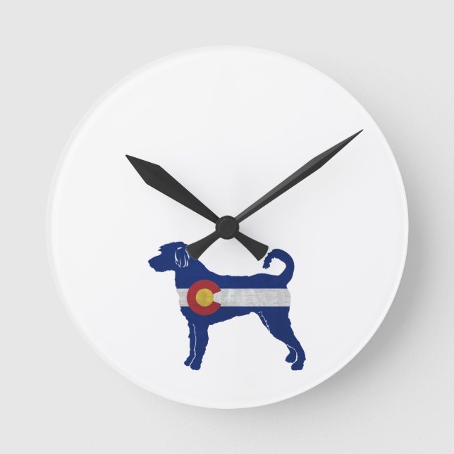 Labradoodle Hund Silhouette Colorado Flag Runde Wanduhr (Vorderseite)