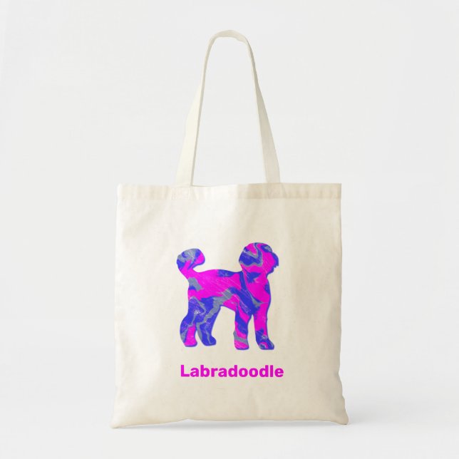 Labradoodle Hund Silhouette Crazy Hot Pink Tragetasche (Vorne)