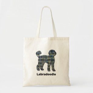 Labradoodle Hund Silhouette Gelb & Blau Gitterlini Tragetasche