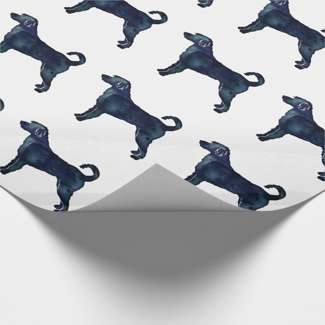 Labradoodle Hund Silhouette Schwarzes Wasser Geschenkpapier (Ecke)