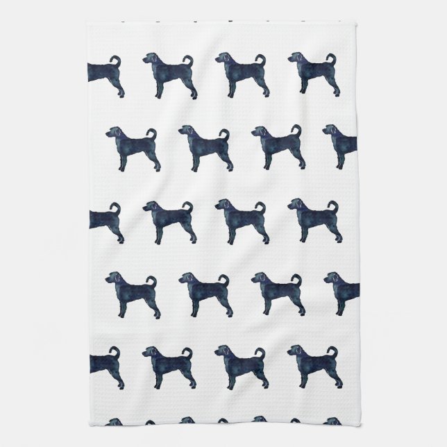 Labradoodle Hund Silhouette Schwarzes Wasser Geschirrtuch (Vertikal)