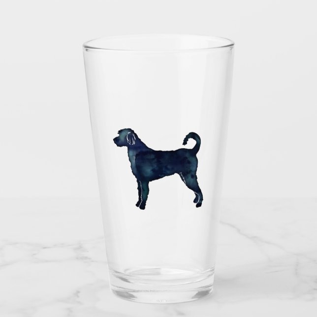 Labradoodle Hund Silhouette Schwarzes Wasser Glas (Vorderseite)