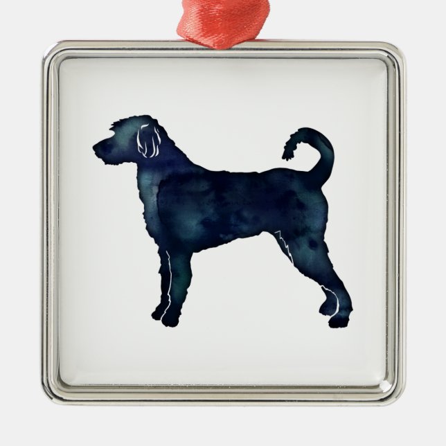 Labradoodle Hund Silhouette Schwarzes Wasser Ornament Aus Metall (Vorne)