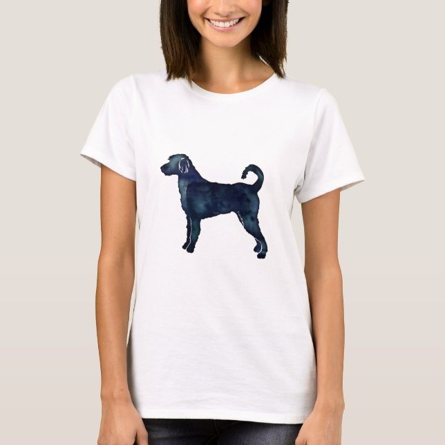 Labradoodle Hund Silhouette Schwarzes Wasser T-Shirt (Vorderseite)