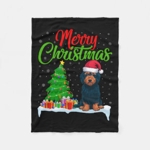 Labradoodle Hund Weihnachtsbaum Lichter Funny Xmas Fleecedecke