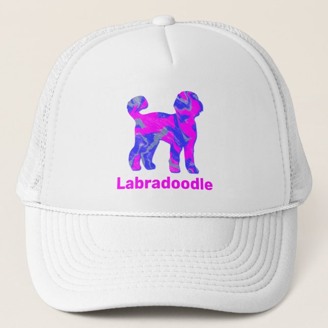 Labradoodle Hunde Silhouette Hot Pink & Blue Truckerkappe (Vorderseite)