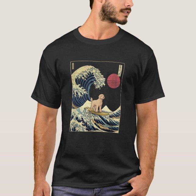 Labradoodle Japanisch Kanagawa Wave Funny Surf Dog T-Shirt (Vorderseite)