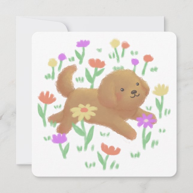 Labradoodle mit Blume Illustration Dankeskarte (Vorderseite)