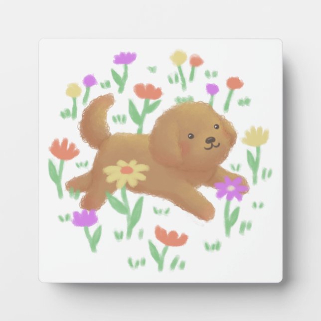 Labradoodle mit Blume Illustration Fotoplatte (Vorderseite)