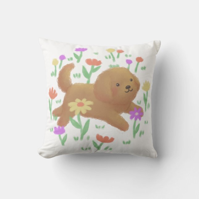 Labradoodle mit Blume Illustration Kissen (Vorderseite)