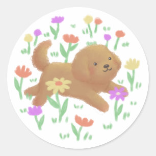 Labradoodle mit Blume Illustration Runder Aufkleber