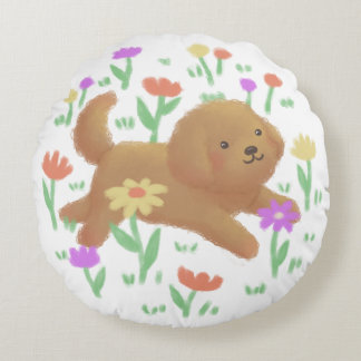 Labradoodle mit Blume Illustration Rundes Kissen