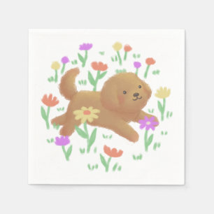 Labradoodle mit Blume Illustration Serviette