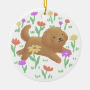 Labradoodle mit Blumen Illustration Keramik Ornament