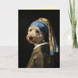 Labradoodle mit Perlenohrring Grußkarte Karte