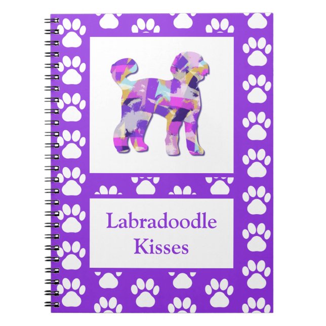 Labradoodle Niedlich Hund Silhouette Paw Lila PY&B Notizblock (Vorderseite)
