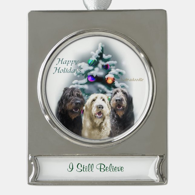 Labradoodle Personalisiert Weihnachten Banner-Ornament Silber (Vorderseite)