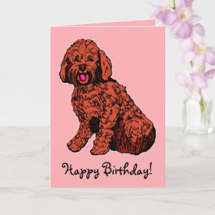Labradoodle Pink Happy Birthday Card Karte