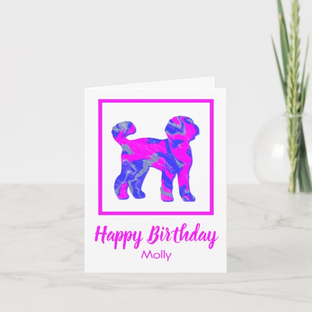 Labradoodle Pink Silhouette Hund Funny Birthday Karte (Vorderseite)