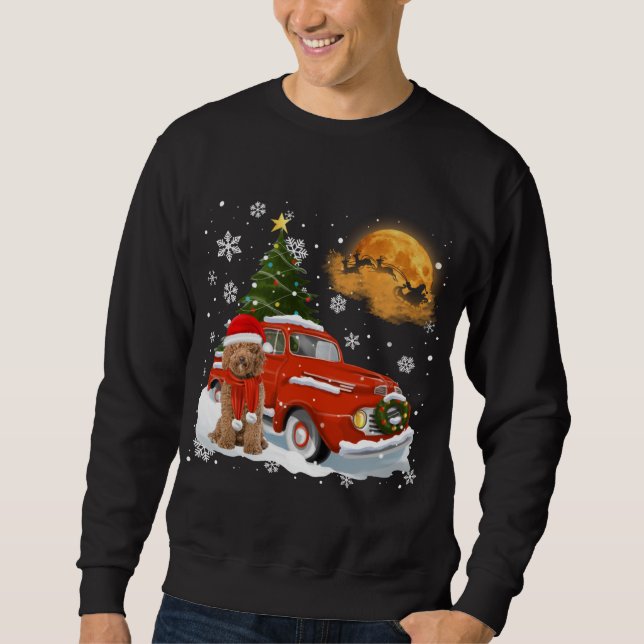 Labradoodle Vintag Wagon Red Truck Weihnachtsbaum Sweatshirt (Vorderseite)