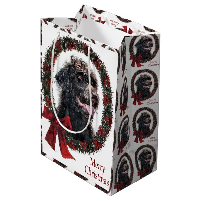 Labradoodle Weihnachten Mittlere Geschenktüte (Rückseite Schrägansicht)