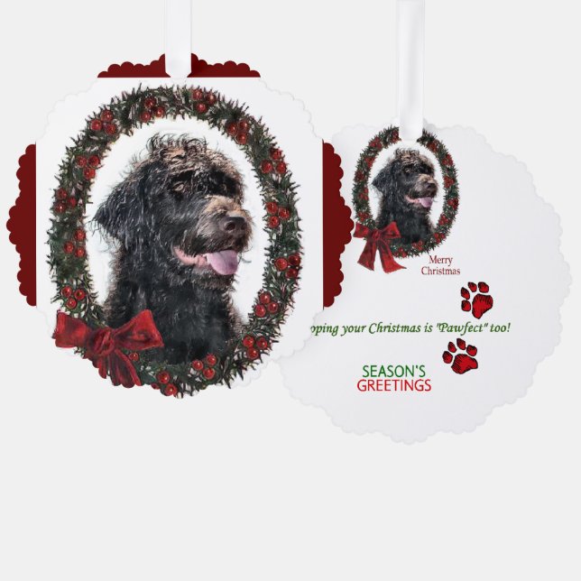 Labradoodle Weihnachtsgeschenke Ornament Karte (Vorderseite/Rückseite)