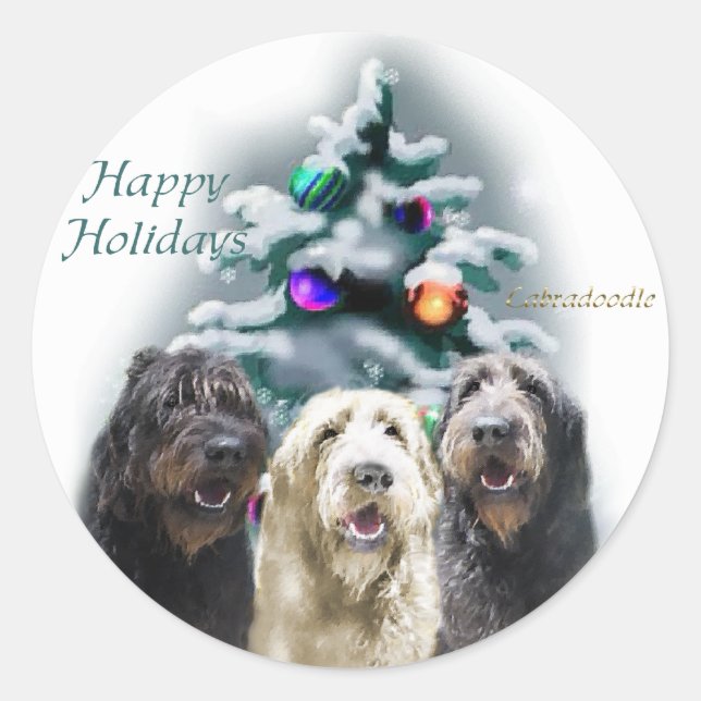 Labradoodle Weihnachtsgeschenke Runder Aufkleber (Vorderseite)