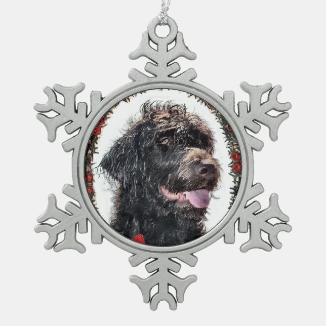 Labradoodle Weihnachtsgeschenke Schneeflocken Zinn-Ornament (Vorderseite)