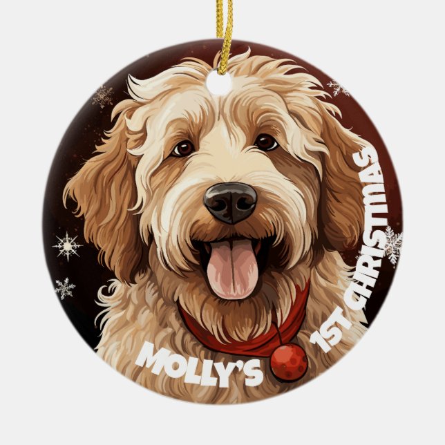 Labradoodle's First Christmas Keramik Ornament (Vorne)