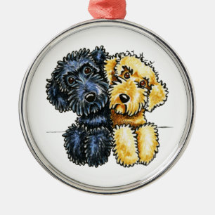 Labradoodles Schwarz Gelb verschraubt Silbernes Ornament