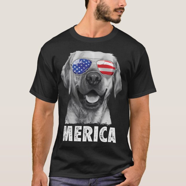 Labrador 4th July Merica Sonnenbrille USA T-Shirt (Vorderseite)